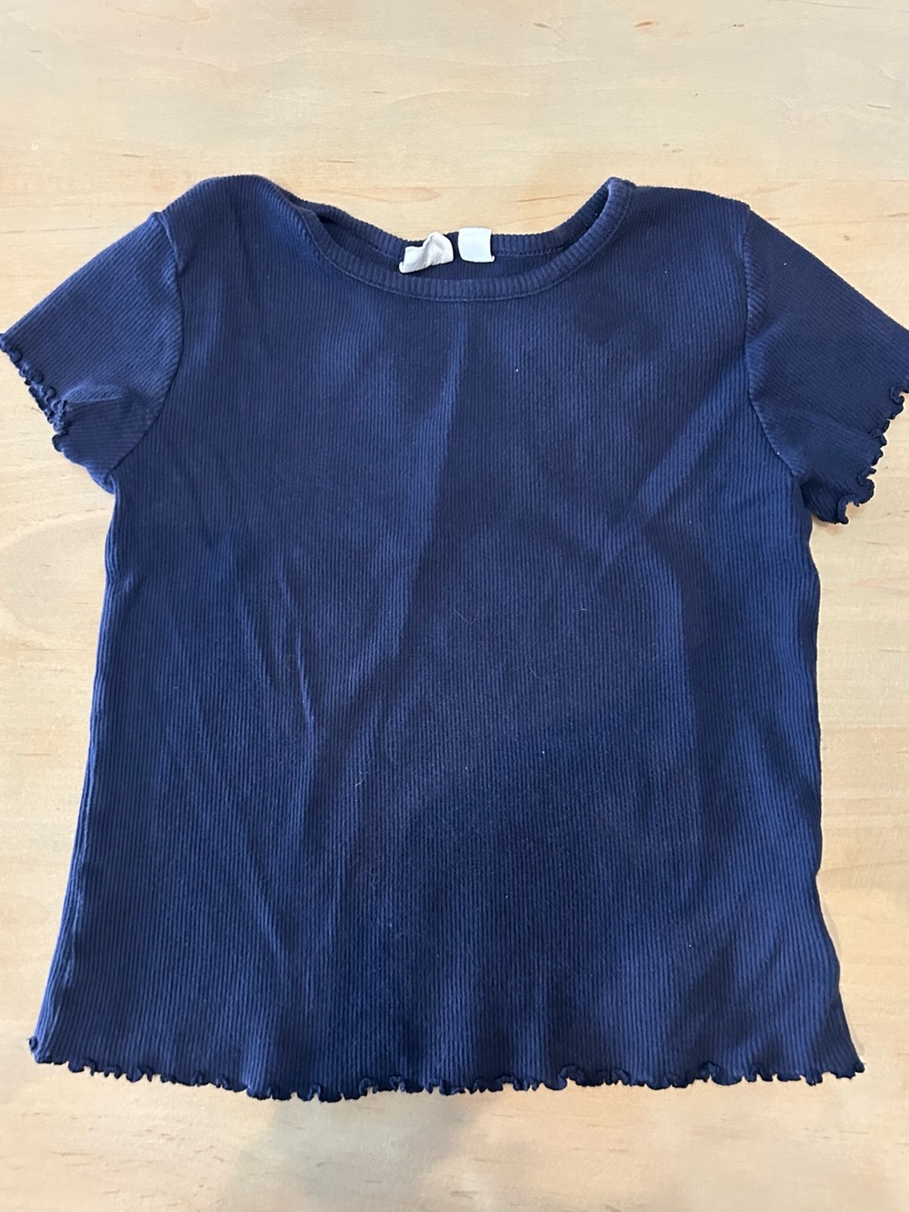 GAP Navy Ribbed Short Sleeve Tee with Lettuce Hem